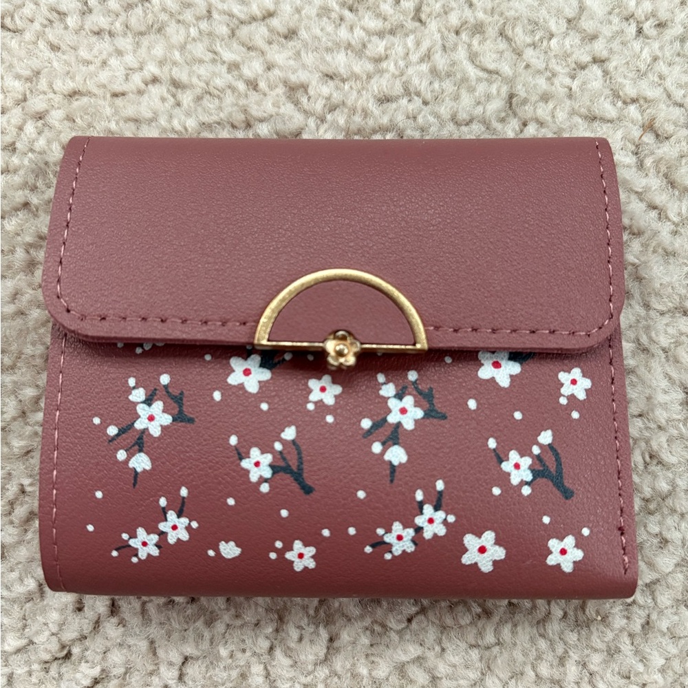 Floral Trifold Snap Closure Small Credit Card Holder Wallet with ID Window